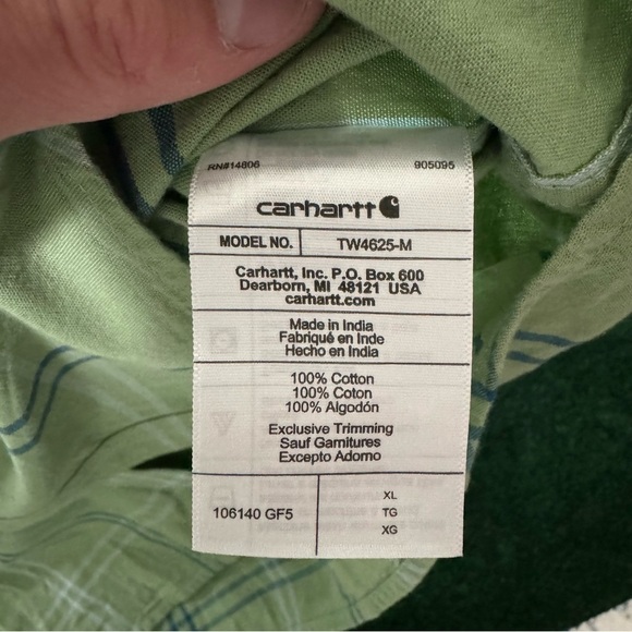 Carhartt Dress Shirt Mens Size XL Green Check Loose Fit Work Wear Button Up - Picture 7 of 8